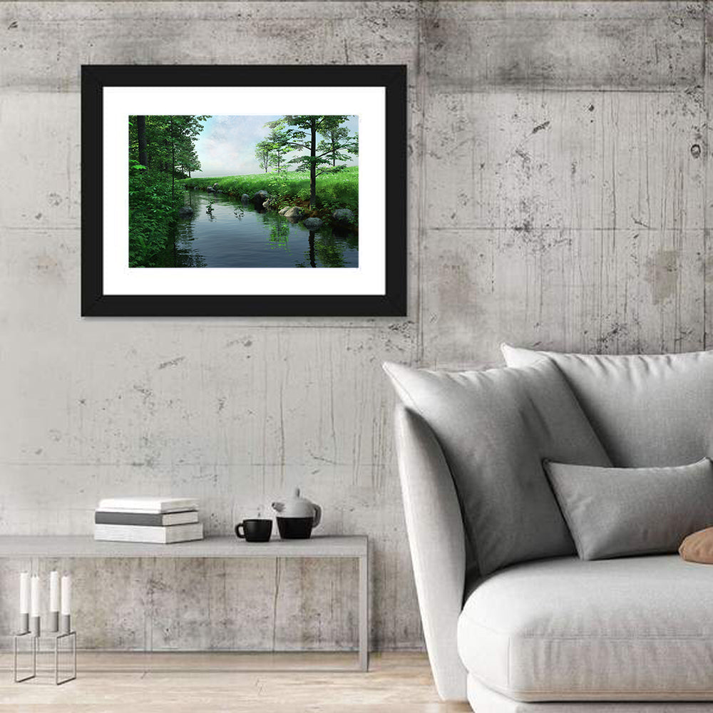 Tranquil Meadow Stream with Wildflowers Wall Art