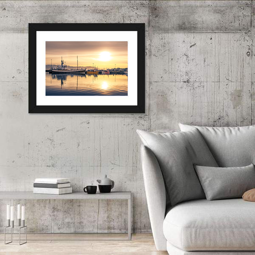 Husavik Harbor at Golden Hour Wall Art
