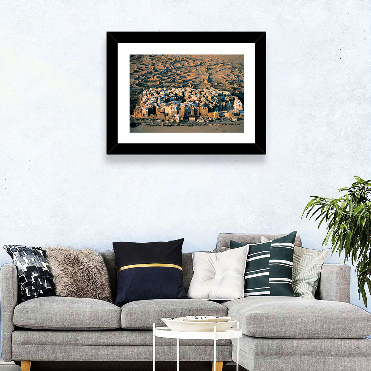 Shibam Mudbrick Cityscape Wall Art in a room, landscape