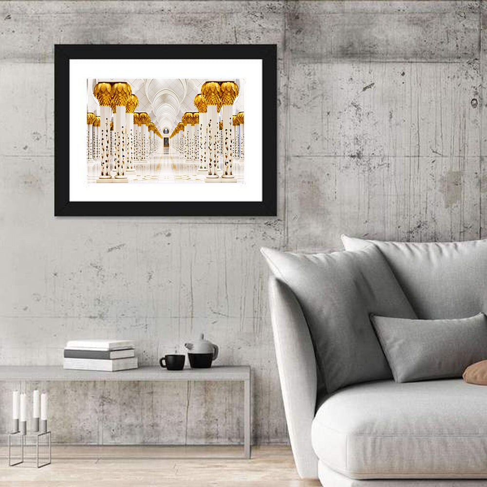 Sheikh Zayed Grand Mosque Colonnade Wall Art in a room, landscape