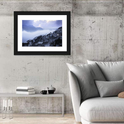Misty Hillside Town Wall Art