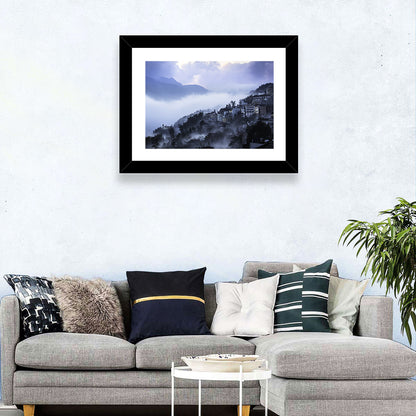 Misty Hillside Town Wall Art
