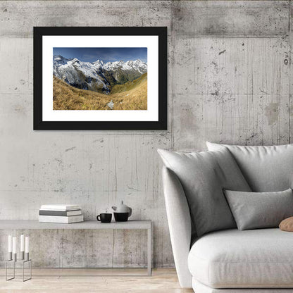 Crisp Alpine Valley with Snow-capped Peaks Wall Art
