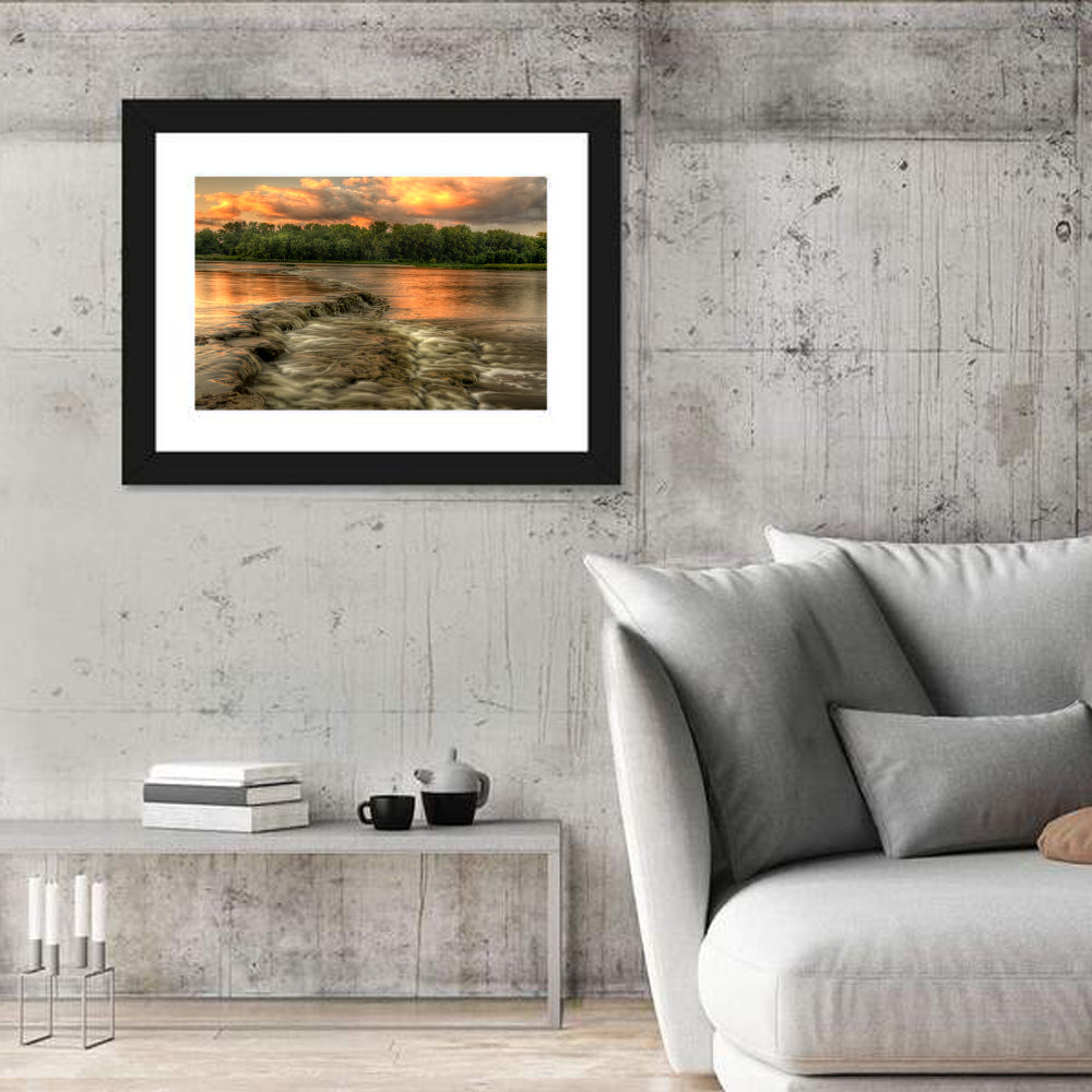 Maumee River Sunset Wall Art in a room, landscape
