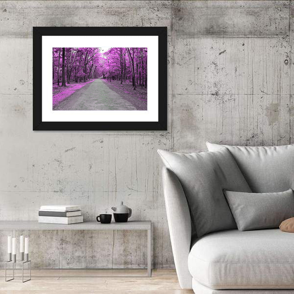 Magenta Autumn Forest Road Wall Art