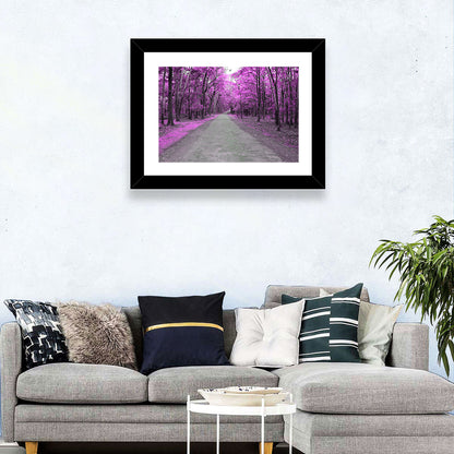 Magenta Autumn Forest Road Wall Art