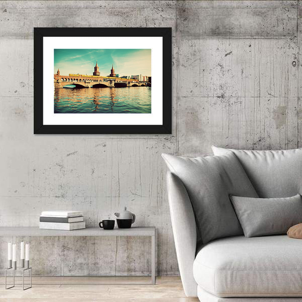 Oberbaum Bridge with Yellow Train Wall Art in a room, landscape