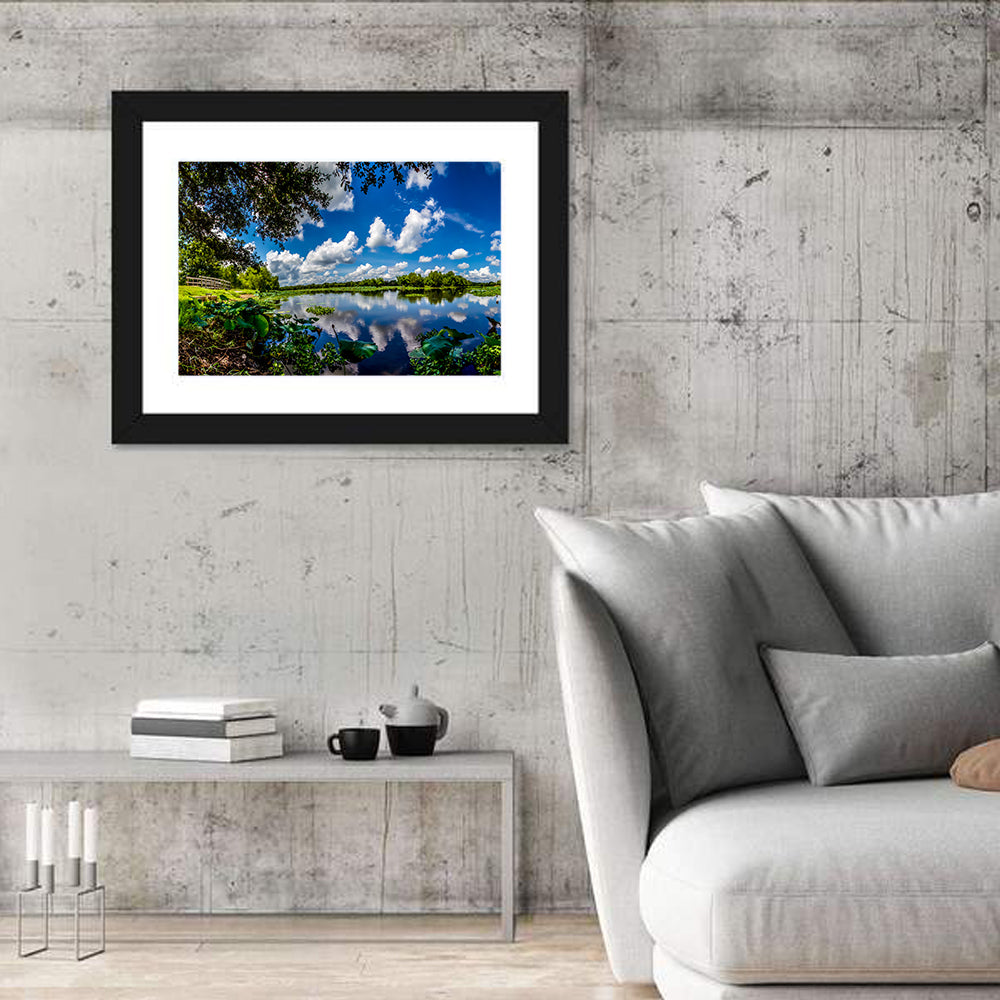 Brazos Bend Lake Reflection Wall Art in a room, landscape