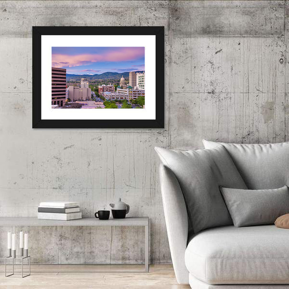 Boise Downtown at Golden Hour Wall Art in a room, landscape