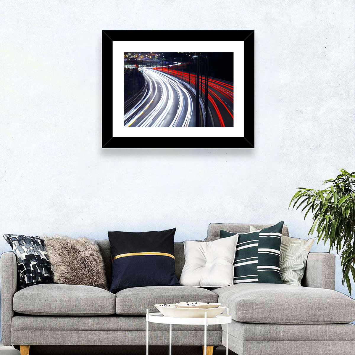 Night Highway Light Trails Wall Art
