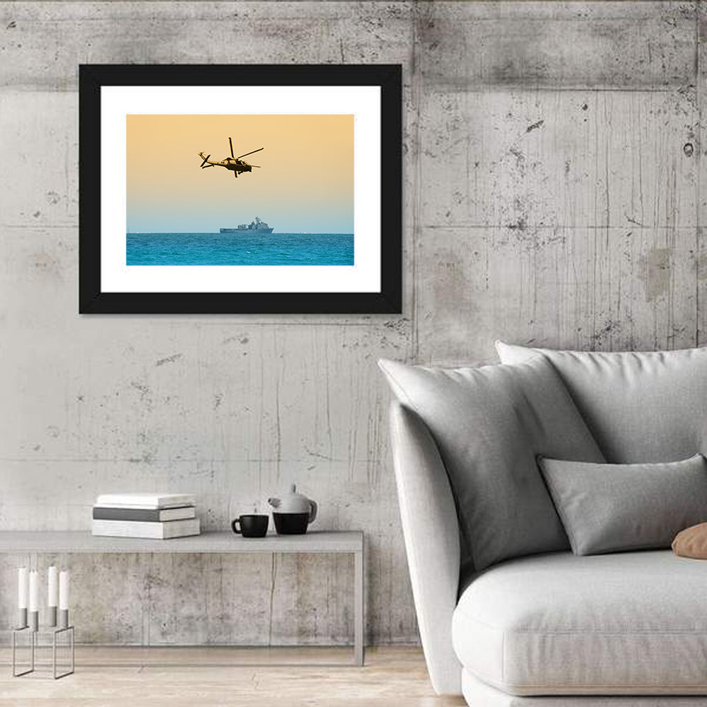 Helicopter Over Warship at Sea Wall Art