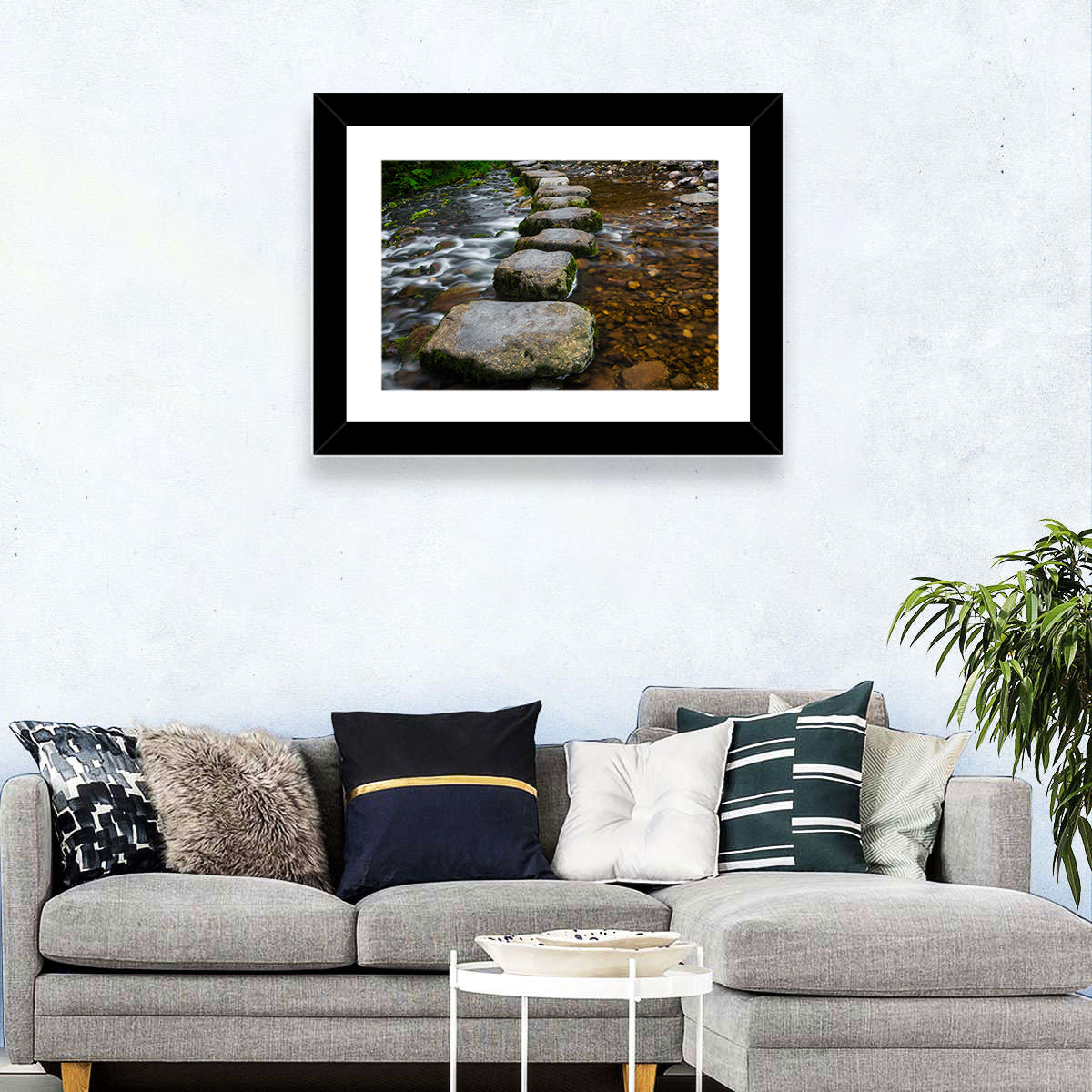 Mossy Stepping Stones Over Stream Wall Art