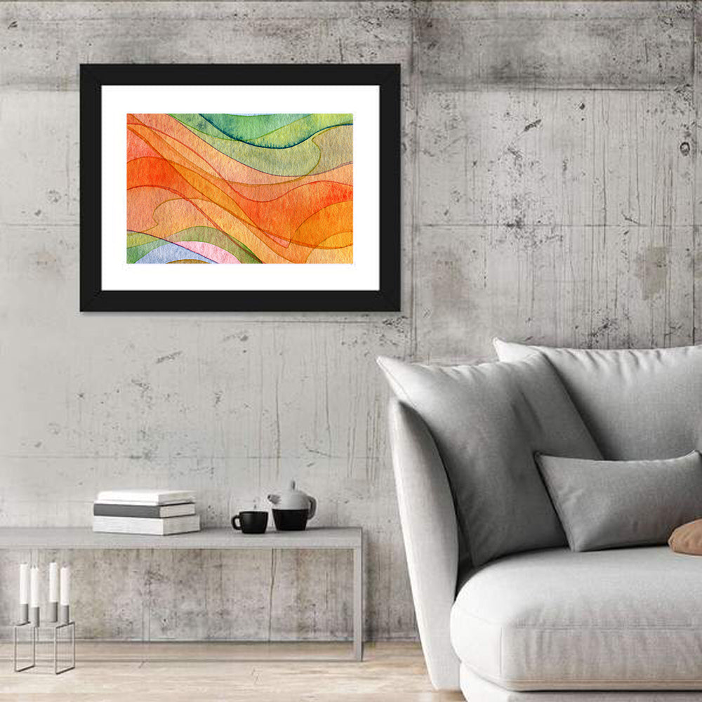 Flying Waves Abstract Wall Art in a room, landscape