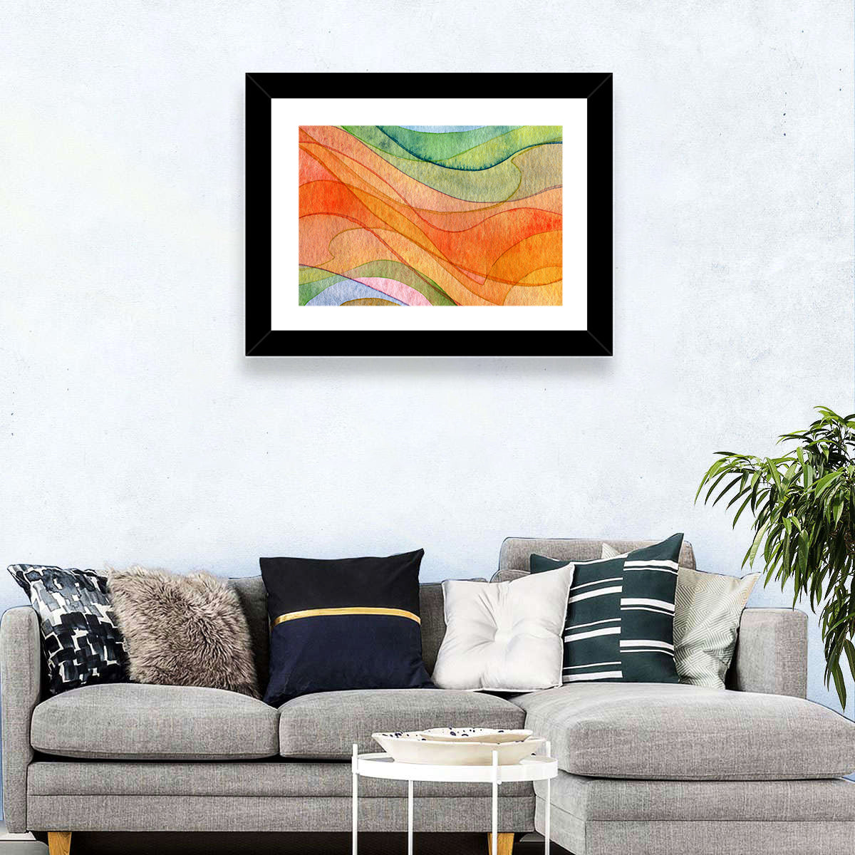 Flying Waves Abstract Wall Art in a room, landscape