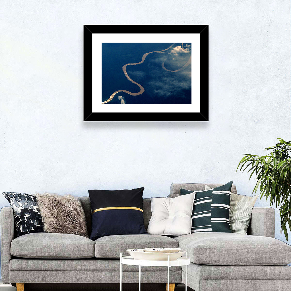 Sunlit Meander of the Amazon River Wall Art in a room, landscape