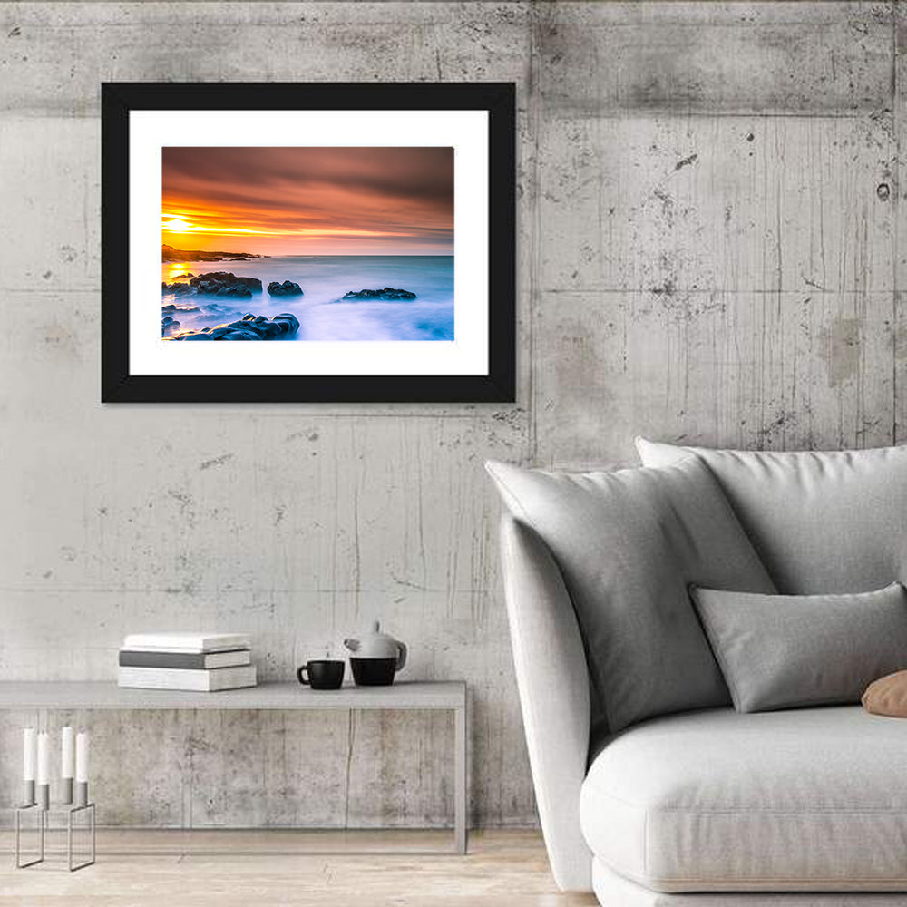 Reykjanes Golden Hour Beach Wall Art in a room, landscape
