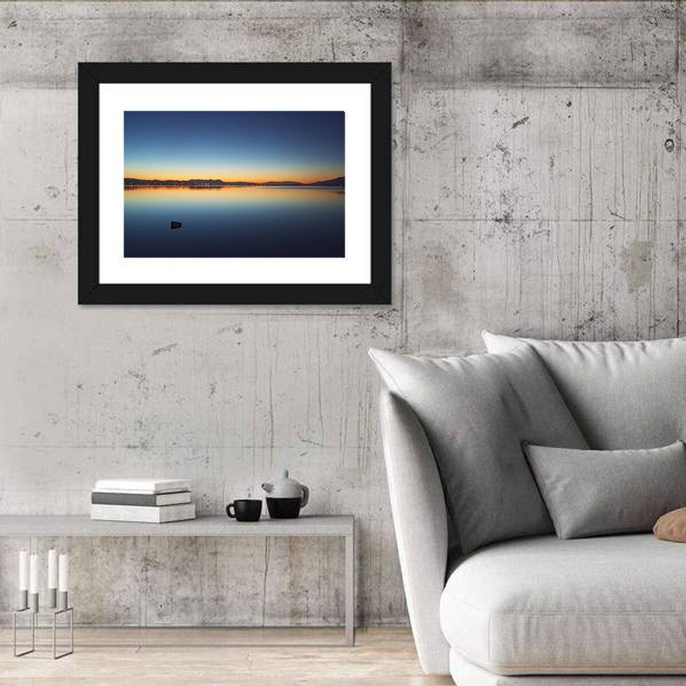 Lake Elsinore Sunset Wall Art in a room, landscape