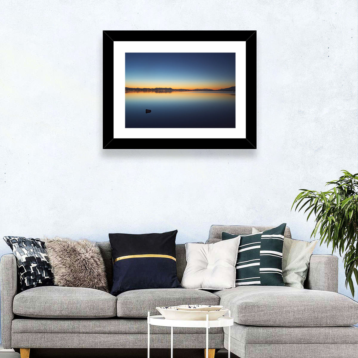 Lake Elsinore Sunset Wall Art in a room, landscape
