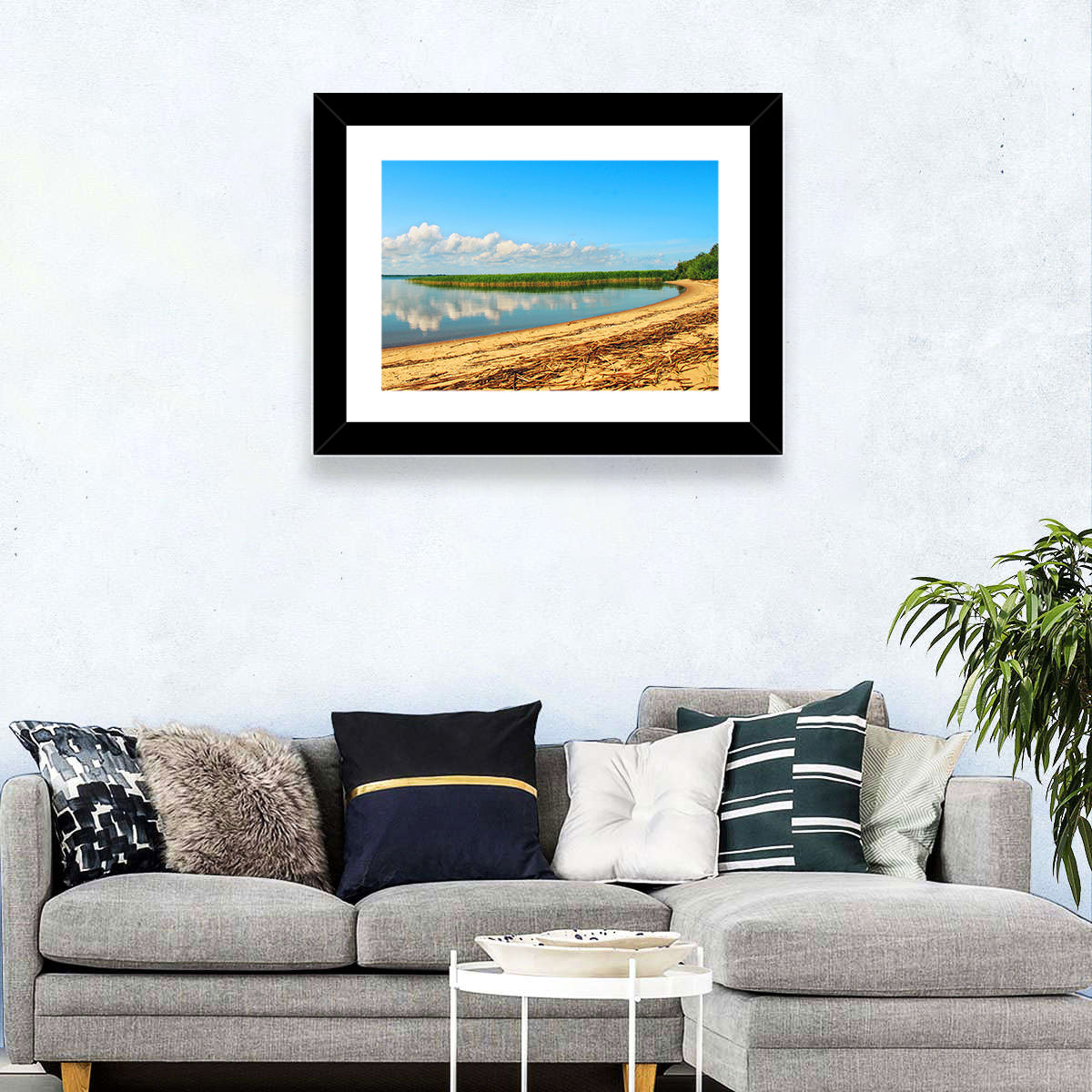 Lake Pskov Shoreline Wall Art in a room, landscape