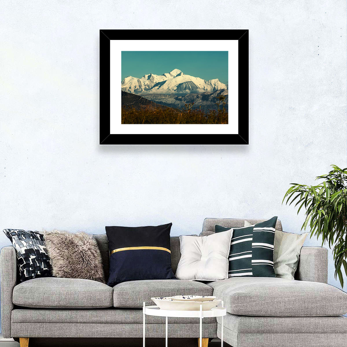Snowy Mont Blanc Wall Art in a room, landscape