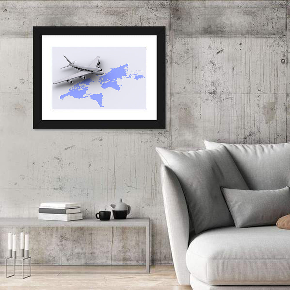 Airplane Over World Map Wall Art