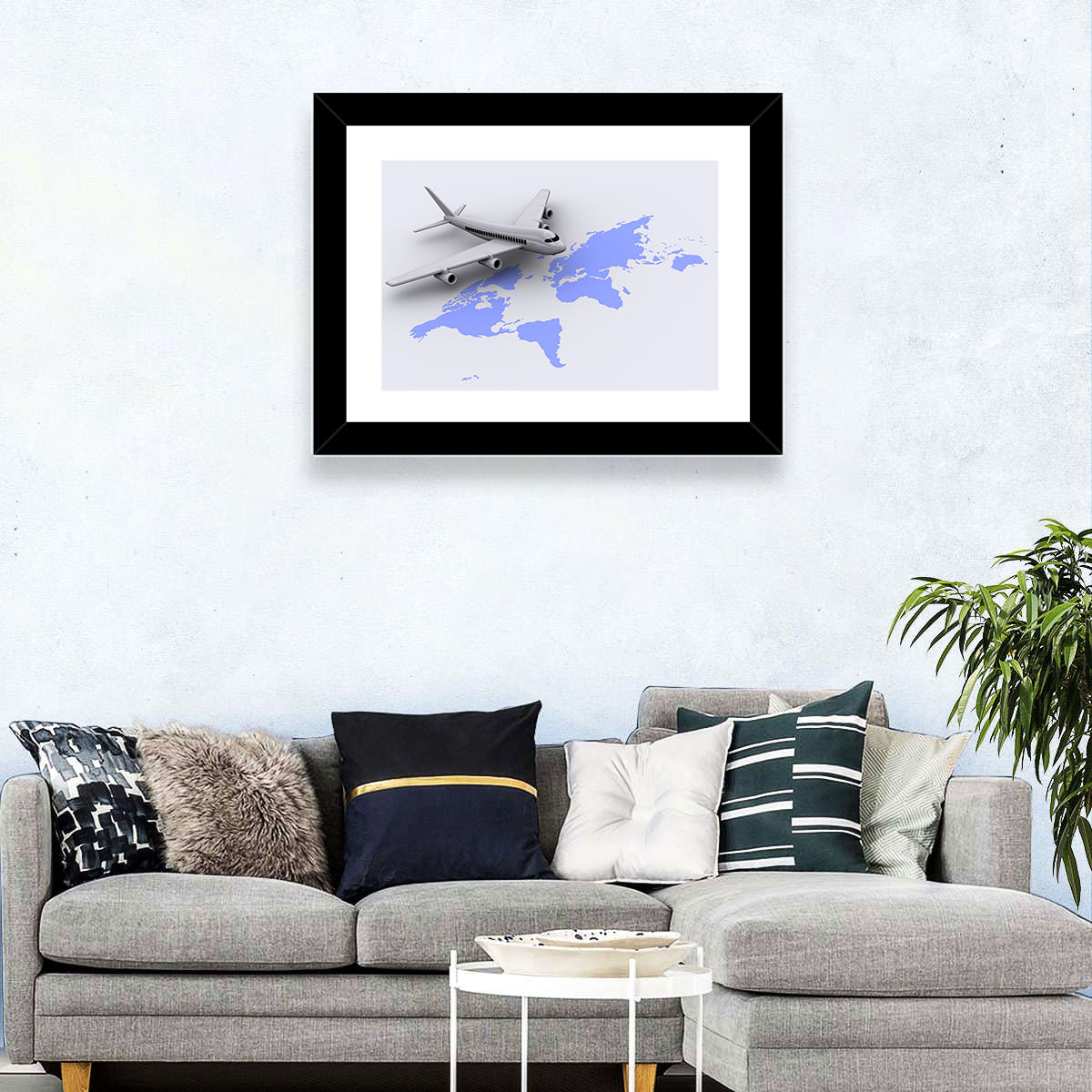 Airplane Over World Map Wall Art