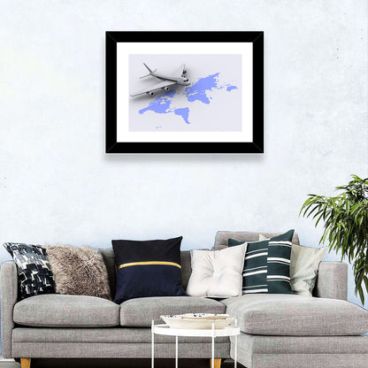 Airplane Over World Map Wall Art