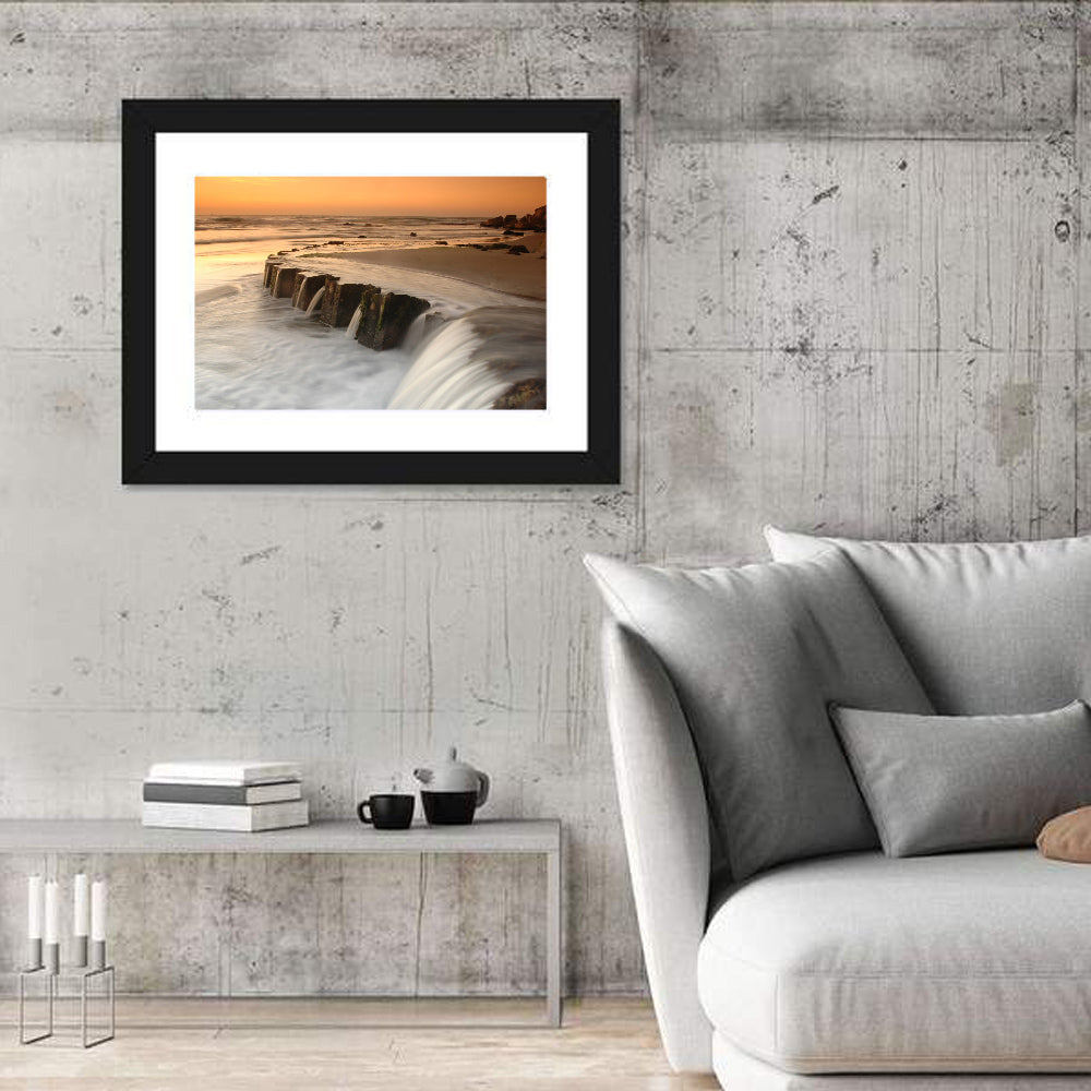 Breakwater at Golden Hour Wall Art in a room, landscape