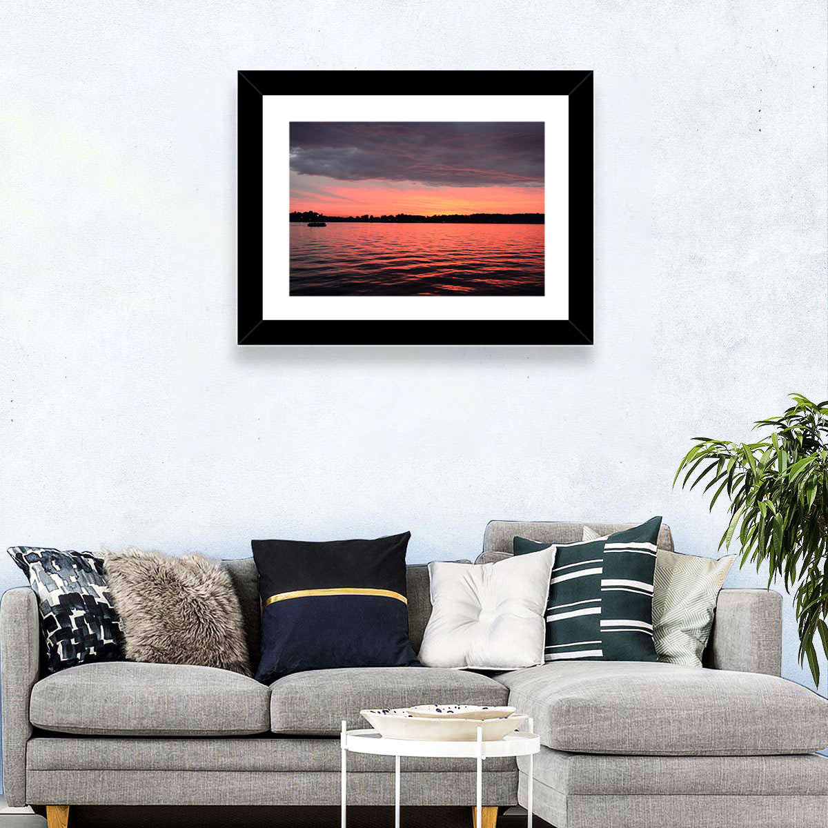 Lake James Sunset with Boat Wall Art