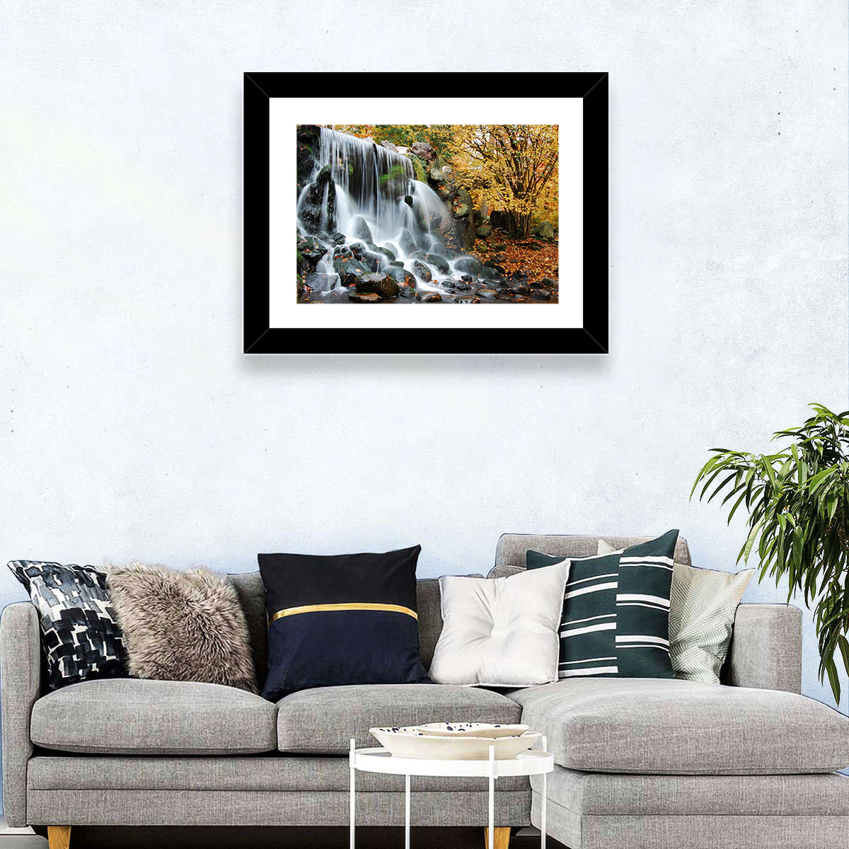 Autumn Waterfall at Sonsbeek Park Wall Art in a room, landscape