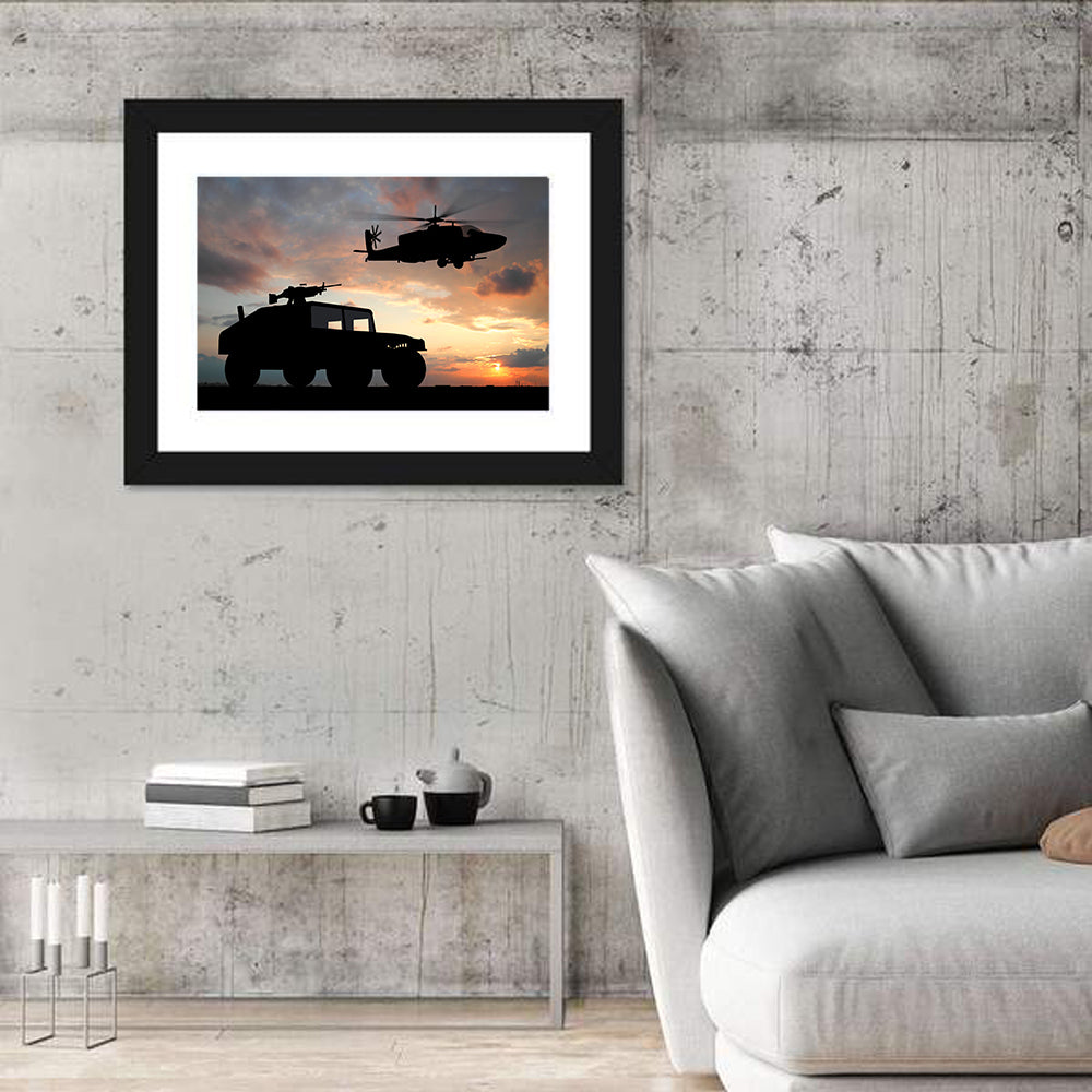 Helicopter and Humvee Silhouette Wall Art