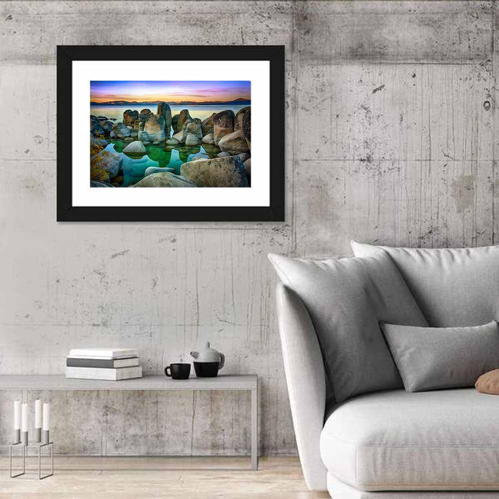 Lake Tahoe Rocky Shoreline at Dusk Wall Art