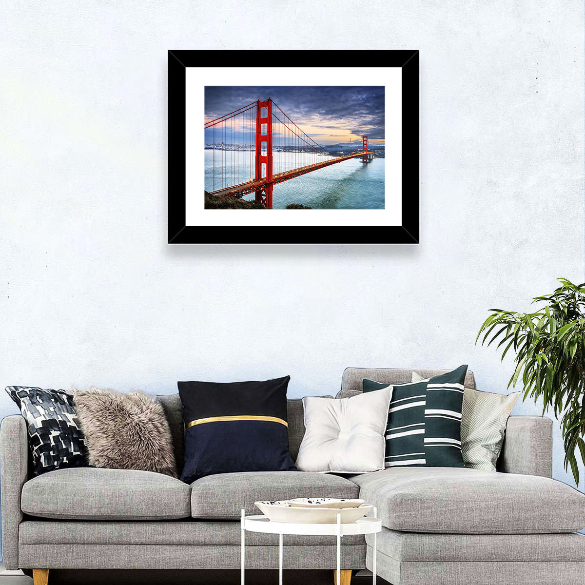 Golden Gate Bridge at Dusk Wall Art in a room, landscape
