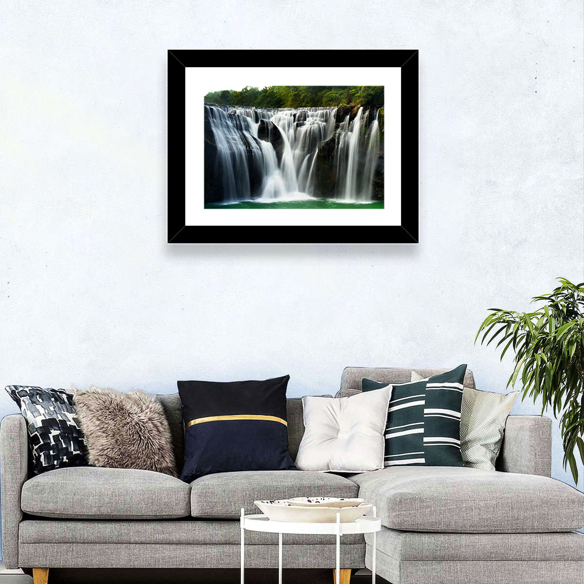 Shifen Waterfall Wall Art in a room, landscape