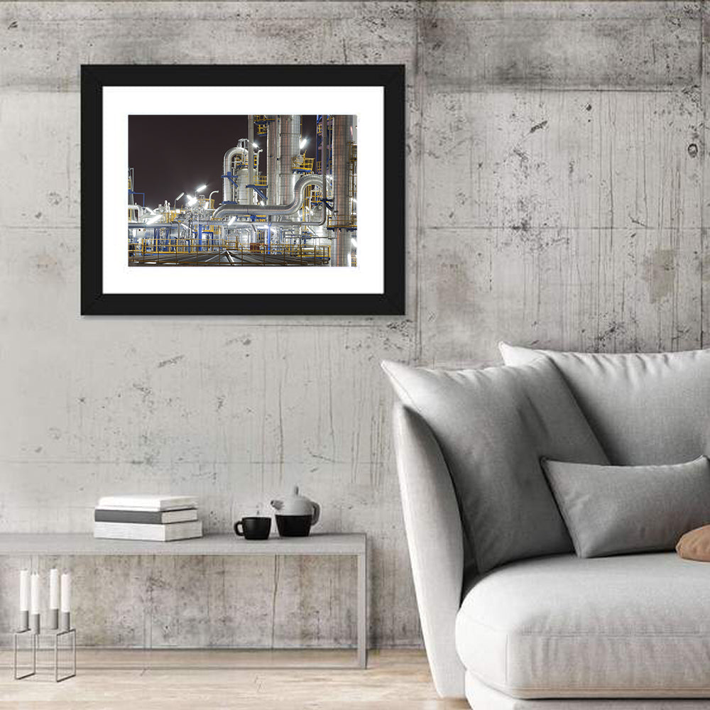 Night Refinery Pipes and Towers Wall Art