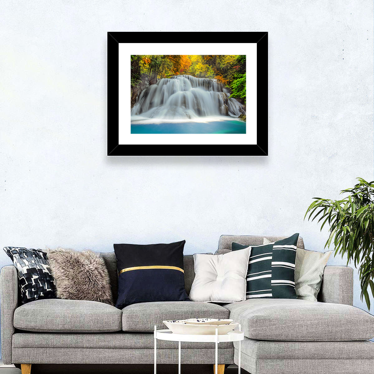 Erawan Falls Cascade Wall Art in a room, landscape