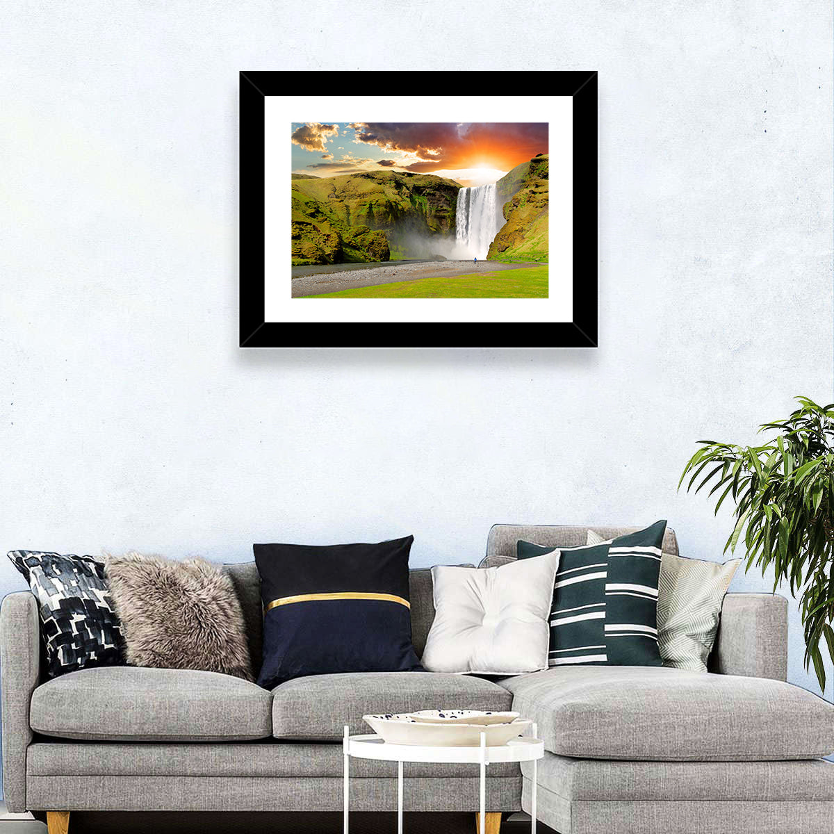 Skógafoss at Sunset Wall Art in a room, landscape
