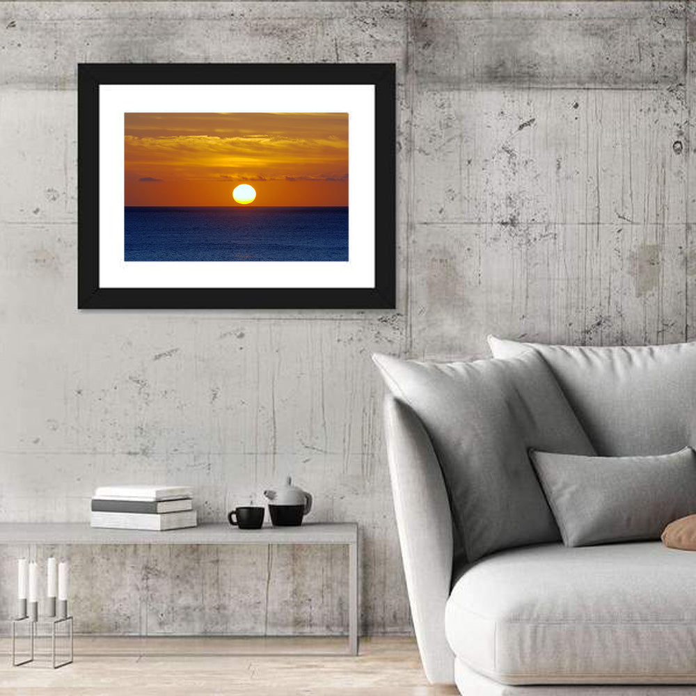 Golden Pacific Sunrise Wall Art in a room, landscape