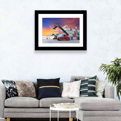 Red Reach Stackers at Sunset Wall Art