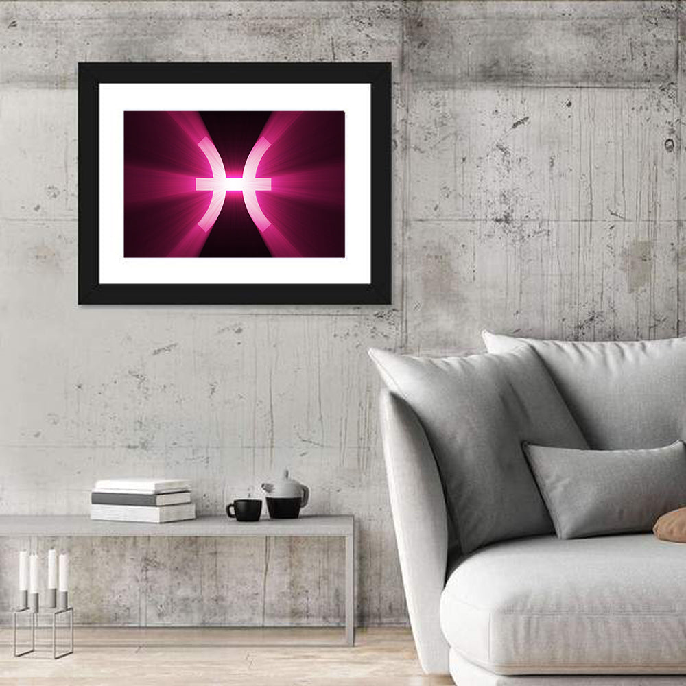 Magenta Pisces Symbol Wall Art in a room, landscape