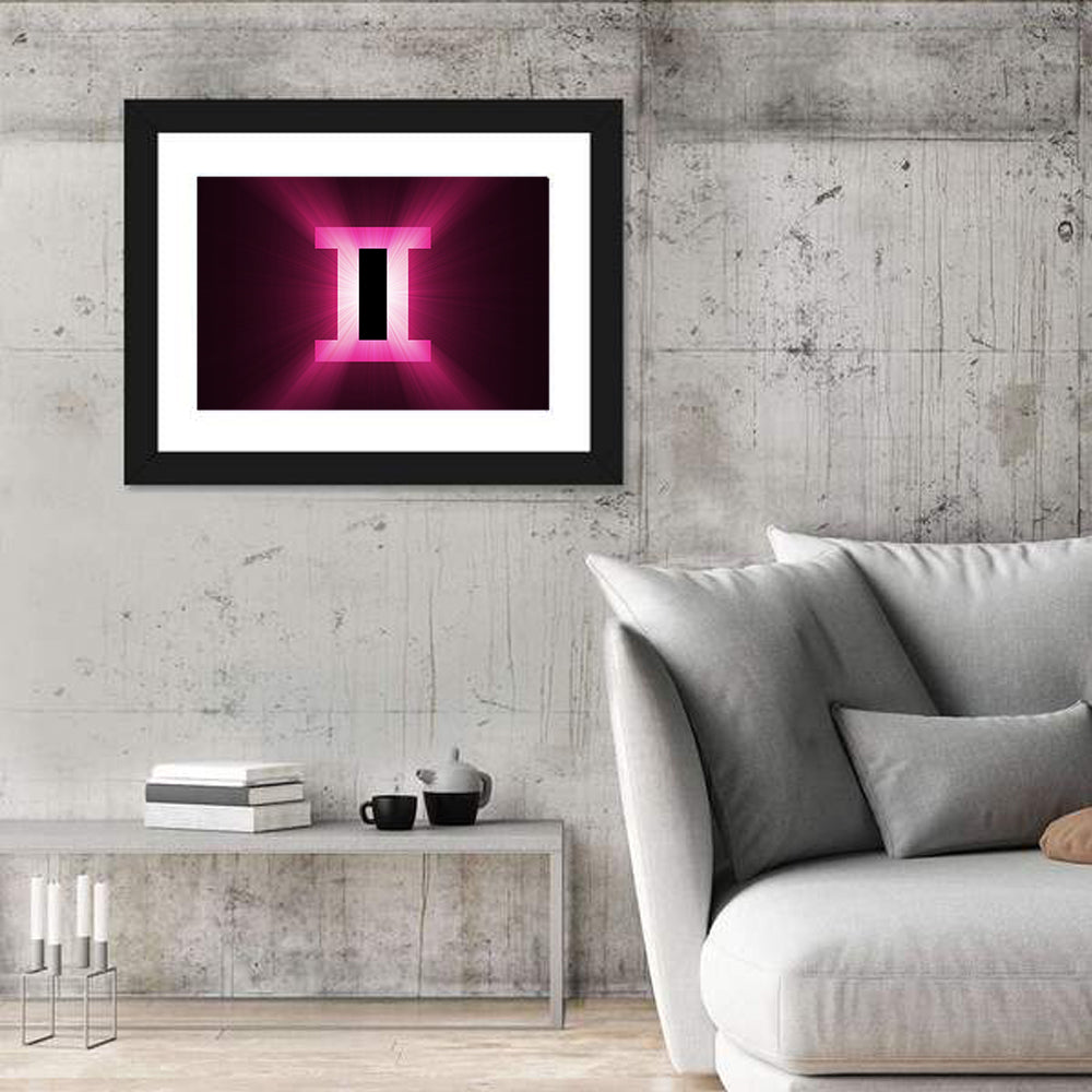 Radiant Gemini Symbol Wall Art in a room, landscape
