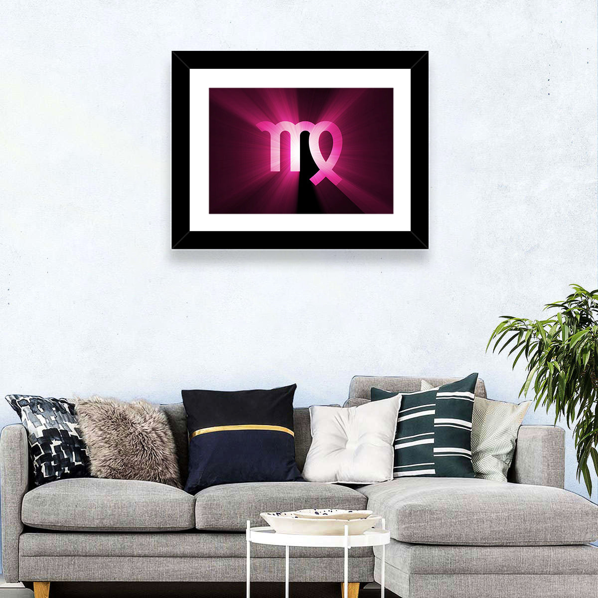 Radiant Virgo Symbol Wall Art in a room, landscape