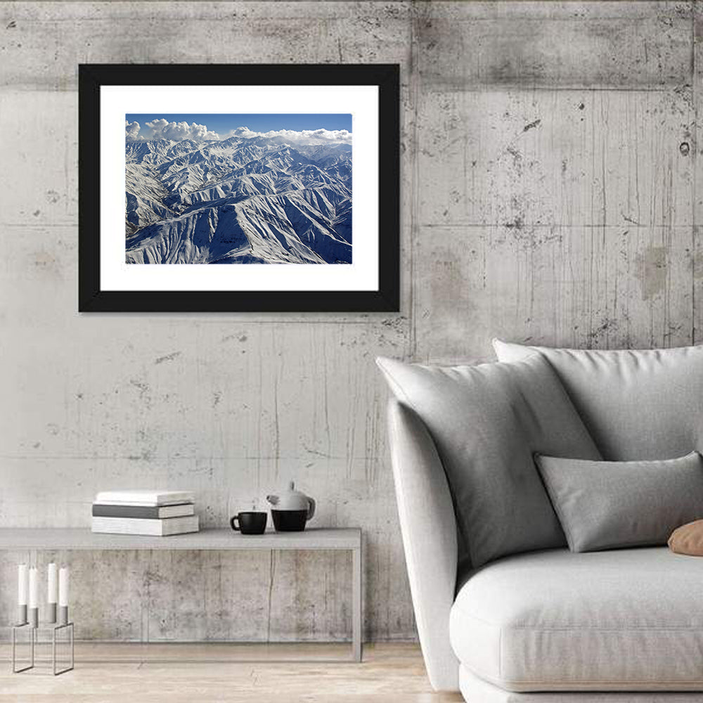 Snow-capped Afghan Mountains Wall Art in a room, landscape