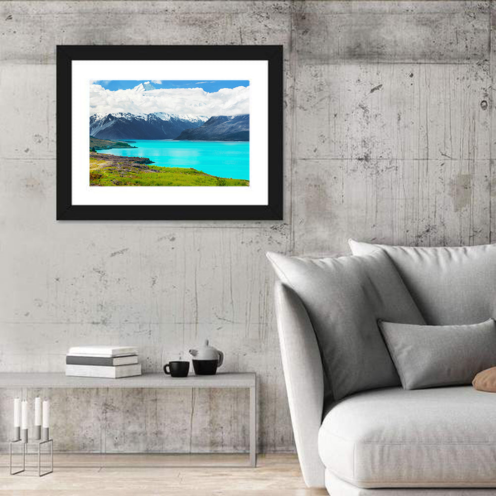 Turquoise Lake Pukaki with Mount Cook Wall Art in a room, landscape