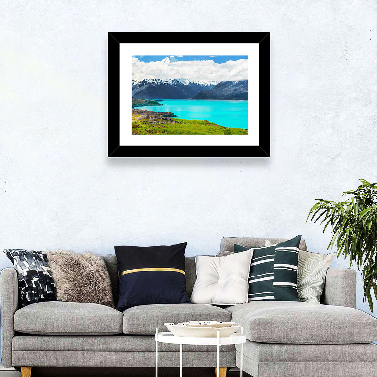 Turquoise Lake Pukaki with Mount Cook Wall Art in a room, landscape