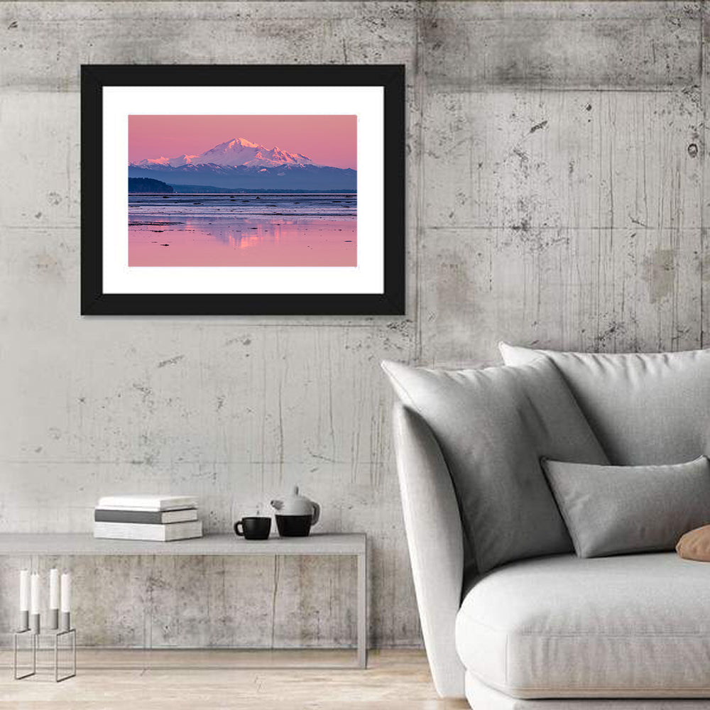 Mount Baker Sunset Wall Art in a room, landscape