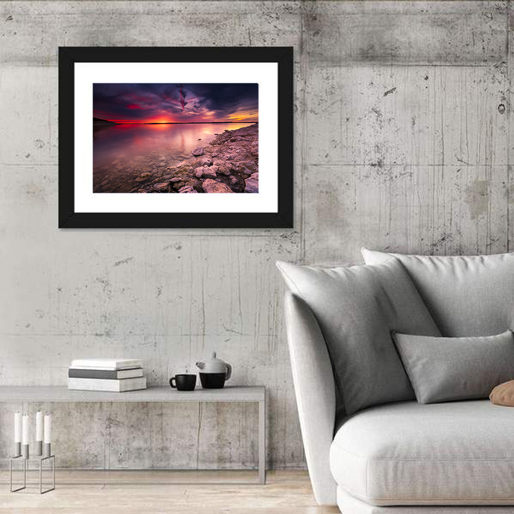 Benbrook Lake Sunset Reflection Wall Art in a room, landscape