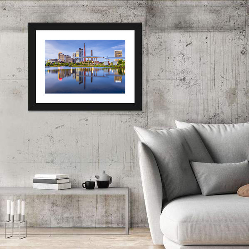 Birmingham Skyline Reflection at Twilight Wall Art in a room, landscape
