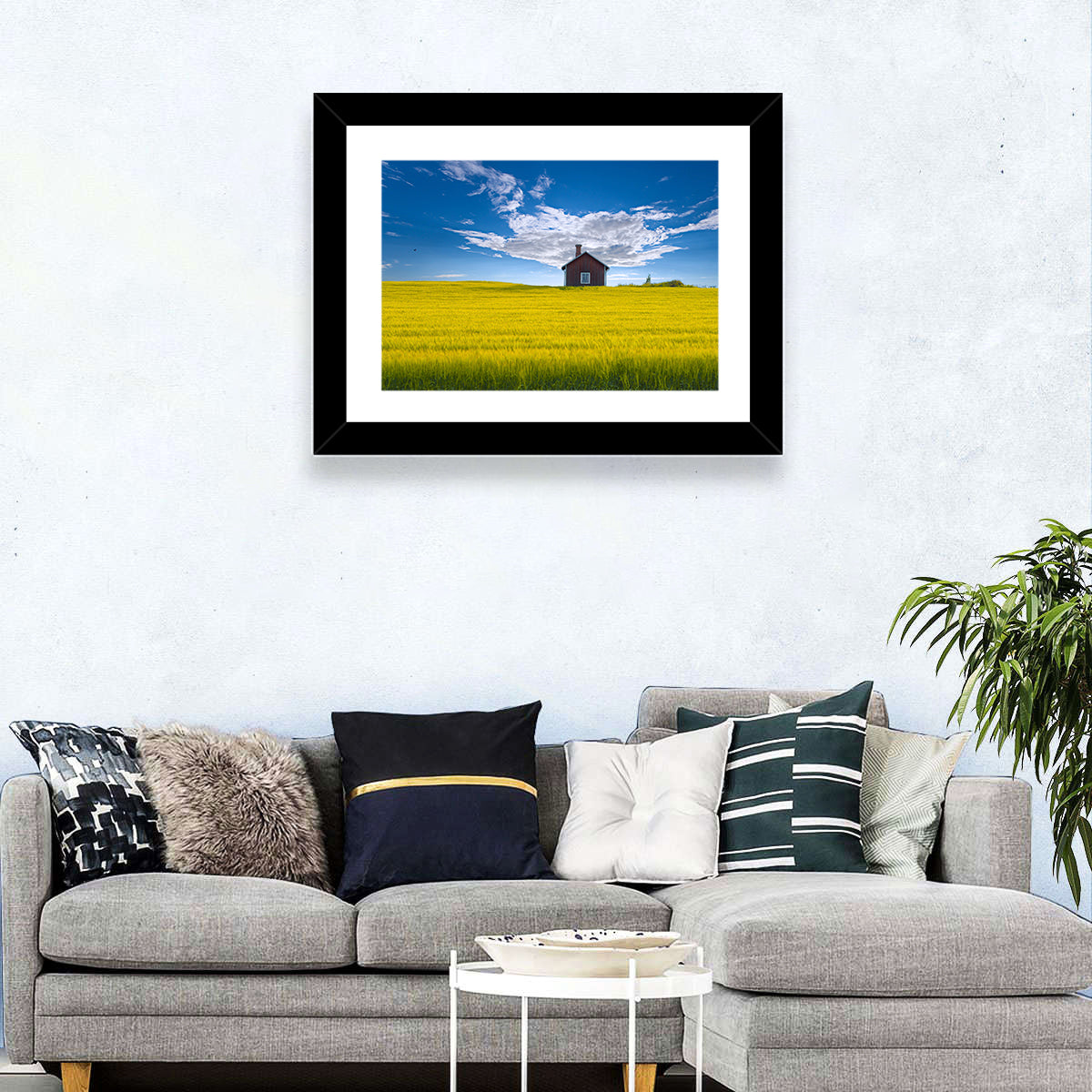 Red Barn in Golden Wheat Field Wall Art