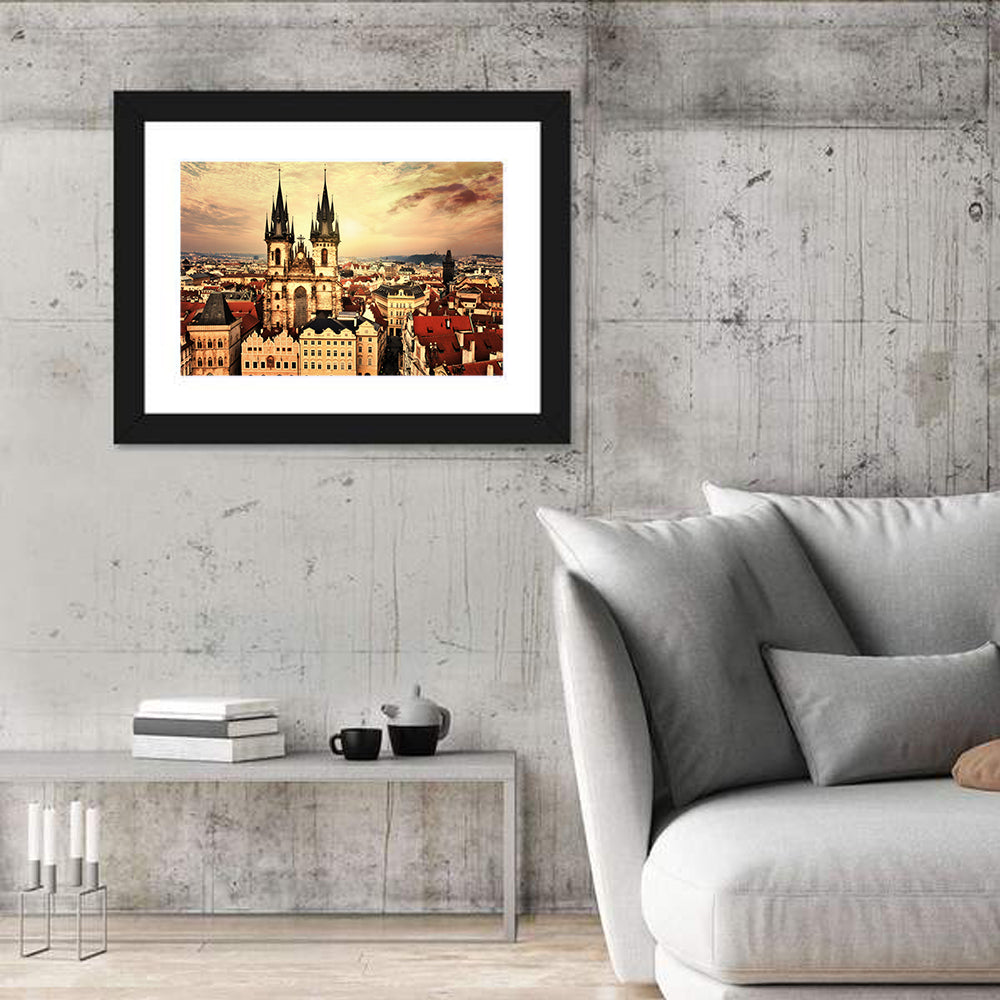 Prague Old Town Skyline at Golden Hour Wall Art in a room, landscape